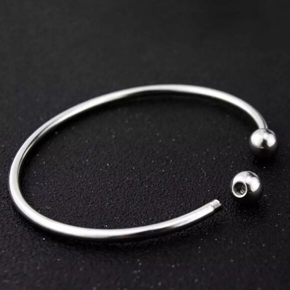 Silver Beaded Ends Adjustable Cuff Bracelet - NEW - Picture 2 of 4